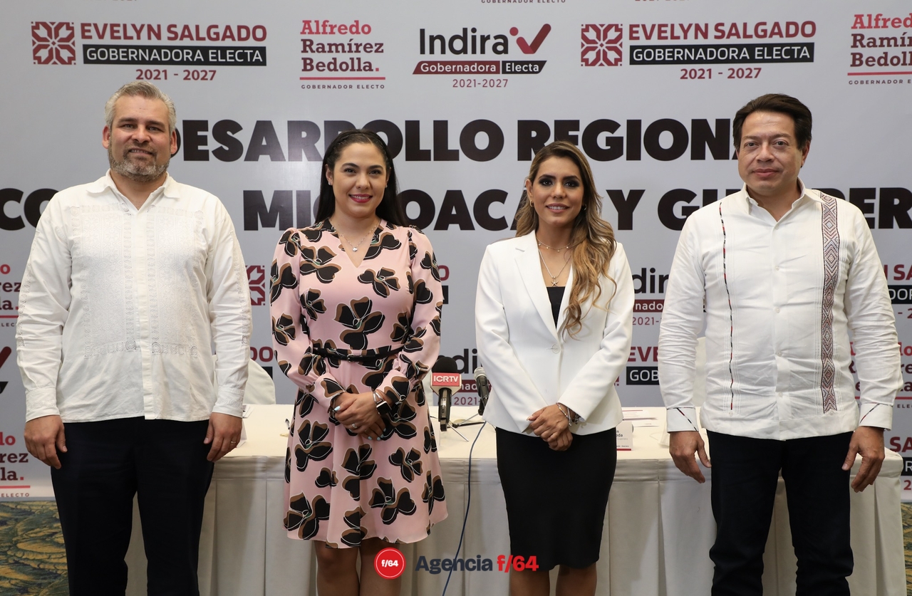 Indira Vizcaíno Silva Gobernadora electa del Estado de Colima, Evelyn Salgado Pineda Gobernadora electa del Estado de Guerrero, Alfredo Ramírez Bedolla Gobernador electo del Estado de Michoacán y Mario Delgado Presidente Nacional de MORENA.