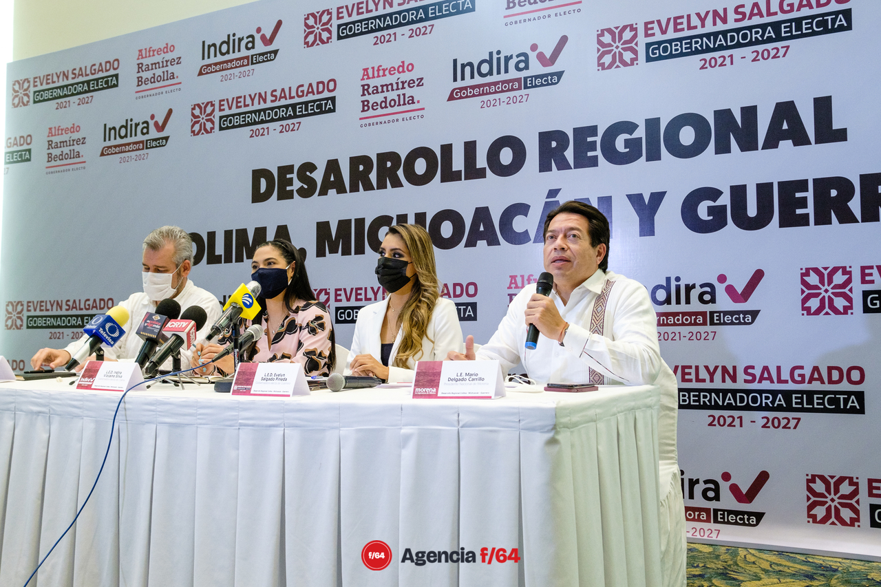 Indira Vizcaíno Silva Gobernadora electa del Estado de Colima, Evelyn Salgado Pineda Gobernadora electa del Estado de Guerrero, Alfredo Ramírez Bedolla Gobernador electo del Estado de Michoacán y Mario Delgado Presidente Nacional de MORENA.
