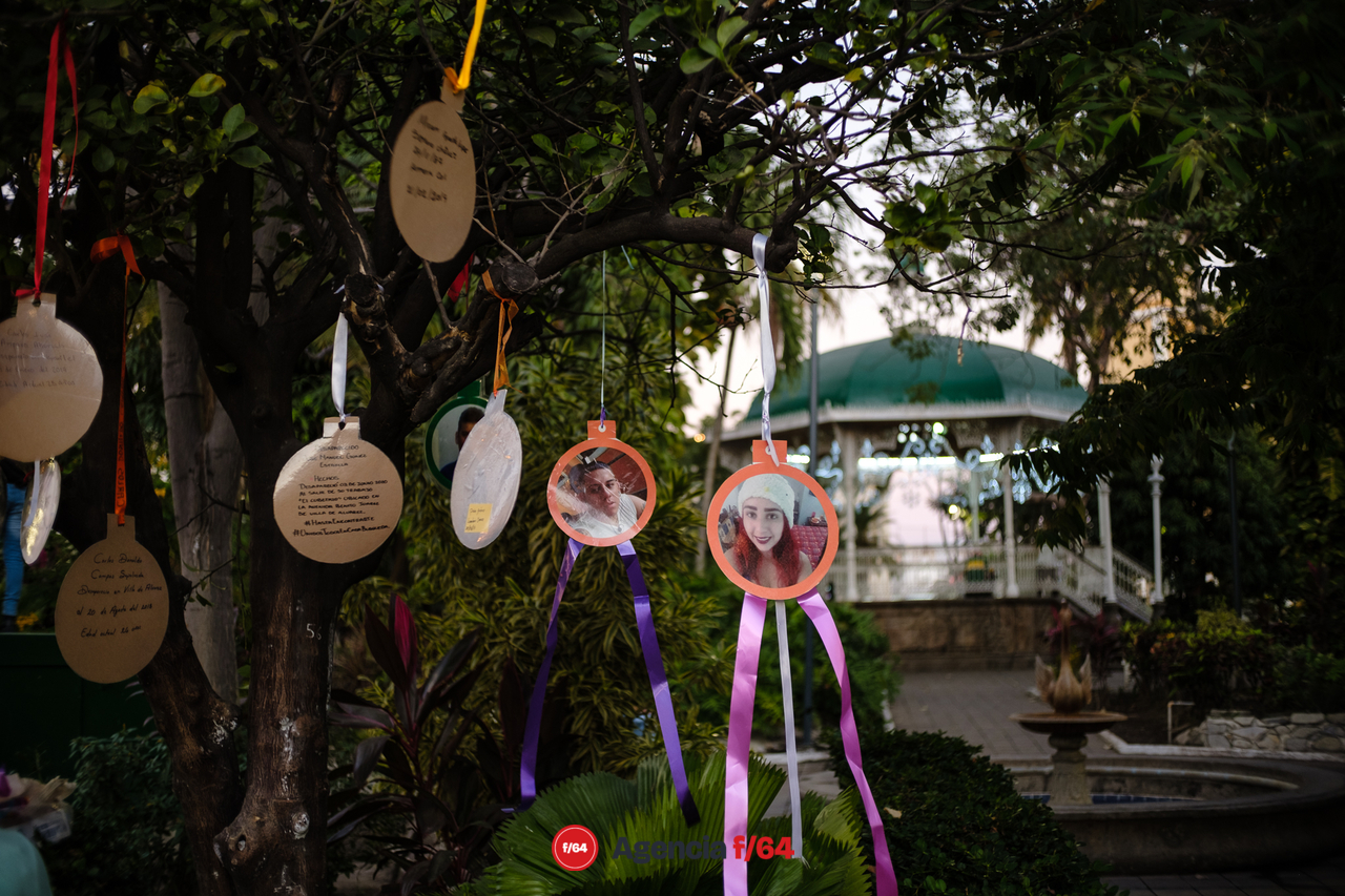 Esferas colocadas en el jardín Libertad de la ciudad de Colima.